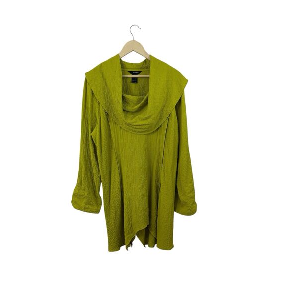 NWT Ali Miles 1X Tunic Top Green Roll Tab Sleeves Pullover Asymmetrical Womens - Picture 1 of 15